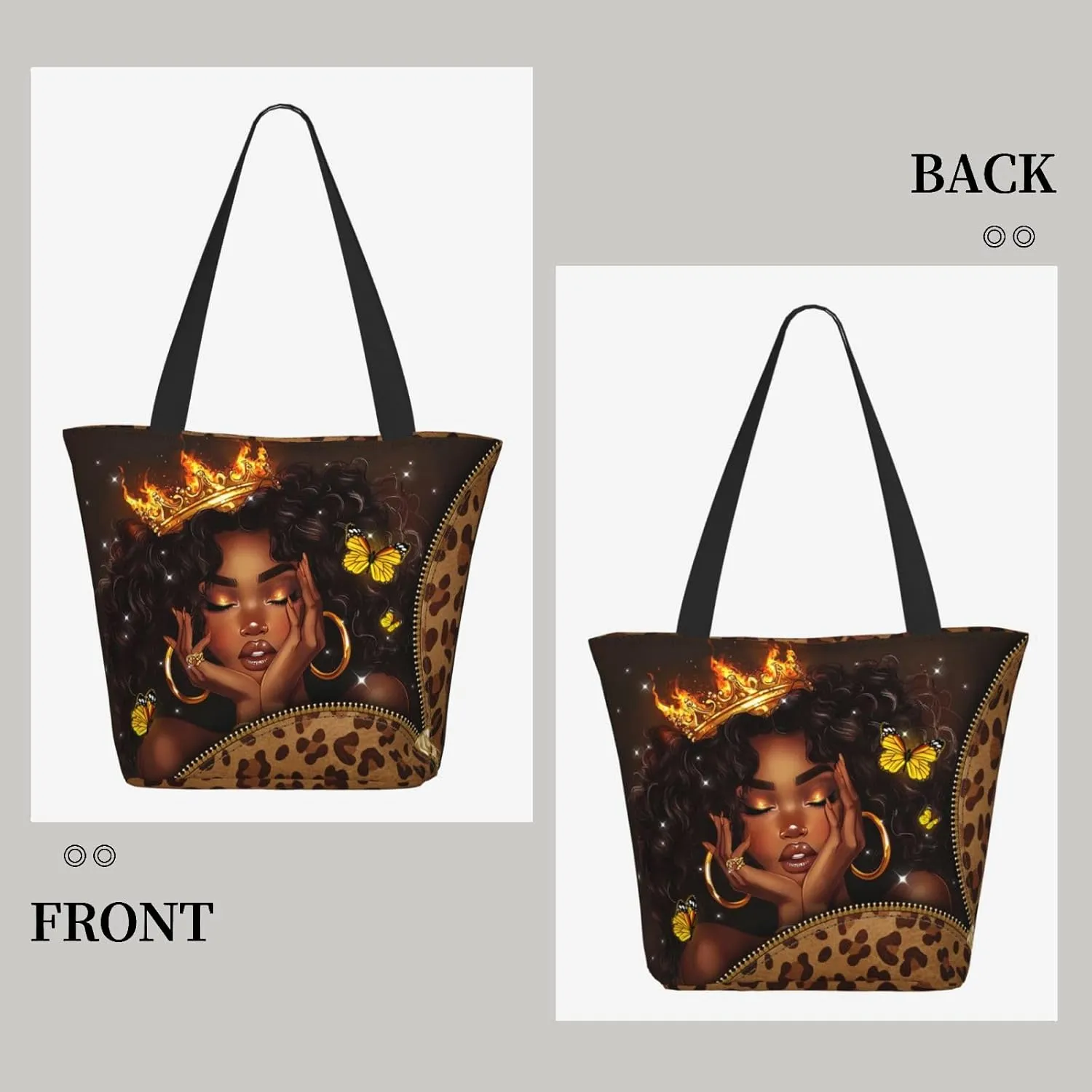 African American Women Tote Bag，Black Shoulder Handbag，Black Art Tote，Afro Black Women Magic Handbags