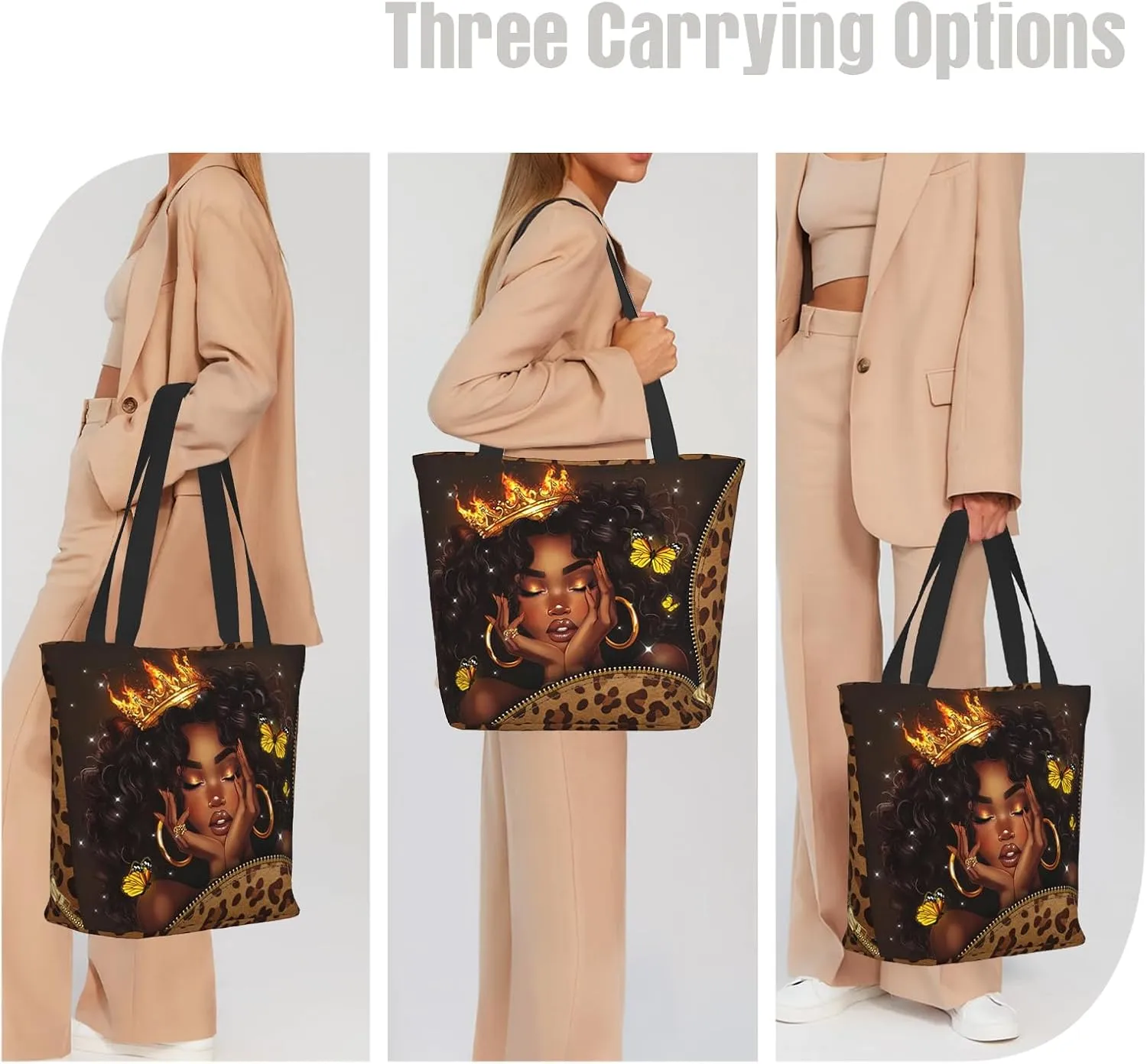 African American Women Tote Bag，Black Shoulder Handbag，Black Art Tote，Afro Black Women Magic Handbags