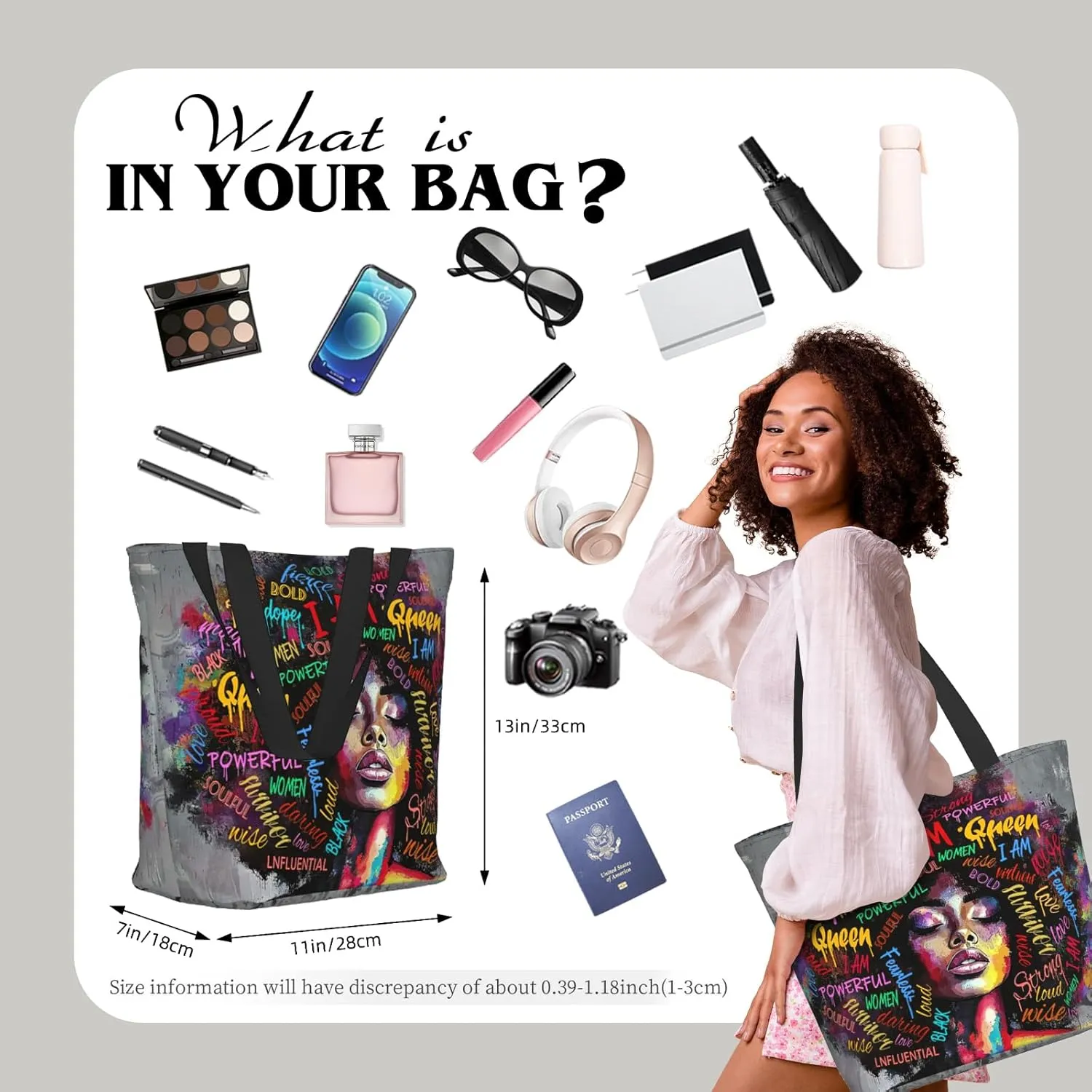 African American Women Tote Bag，Black Shoulder Handbag，Black Art Tote，Afro Black Women Magic Handbags
