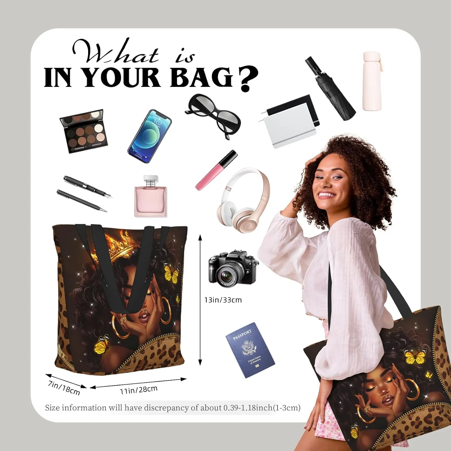 African American Women Tote Bag，Black Shoulder Handbag，Black Art Tote，Afro Black Women Magic Handbags