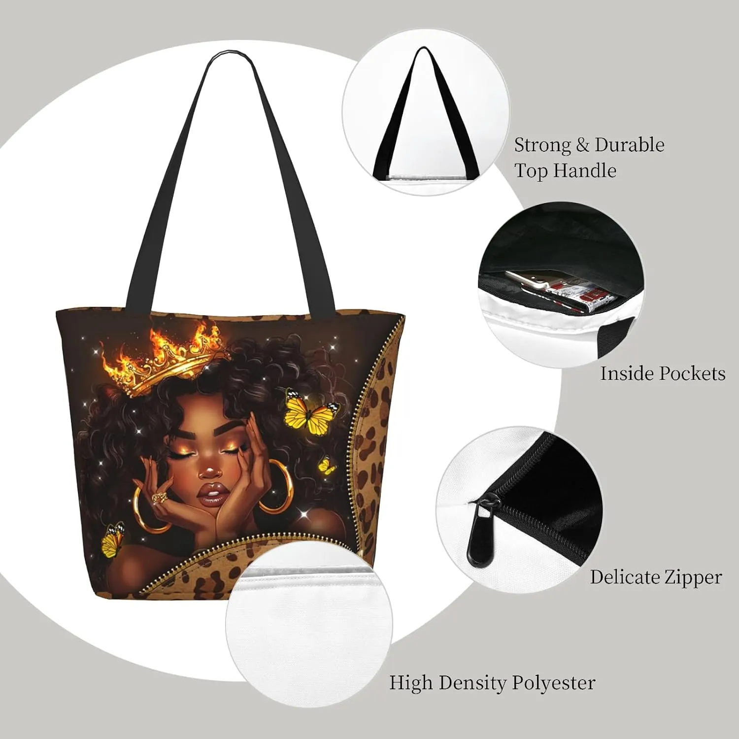 African American Women Tote Bag，Black Shoulder Handbag，Black Art Tote，Afro Black Women Magic Handbags