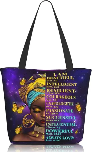 African American Women Tote Bag，Black Shoulder Handbag，Black Art Tote，Afro Black Women Magic Handbags