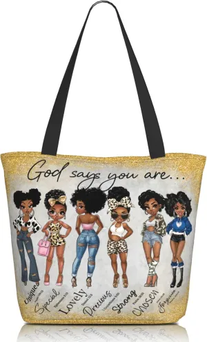 African American Women Tote Bag，Black Shoulder Handbag，Black Art Tote，Afro Black Women Magic Handbags
