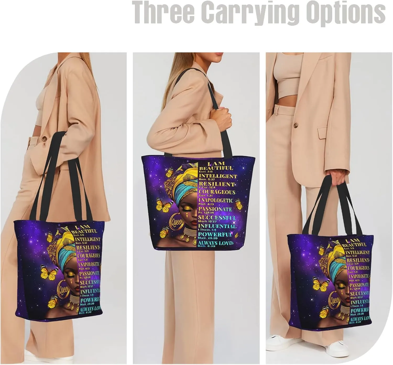 African American Women Tote Bag，Black Shoulder Handbag，Black Art Tote，Afro Black Women Magic Handbags
