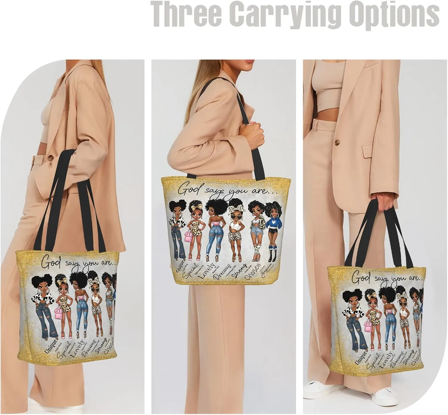 African American Women Tote Bag，Black Shoulder Handbag，Black Art Tote，Afro Black Women Magic Handbags