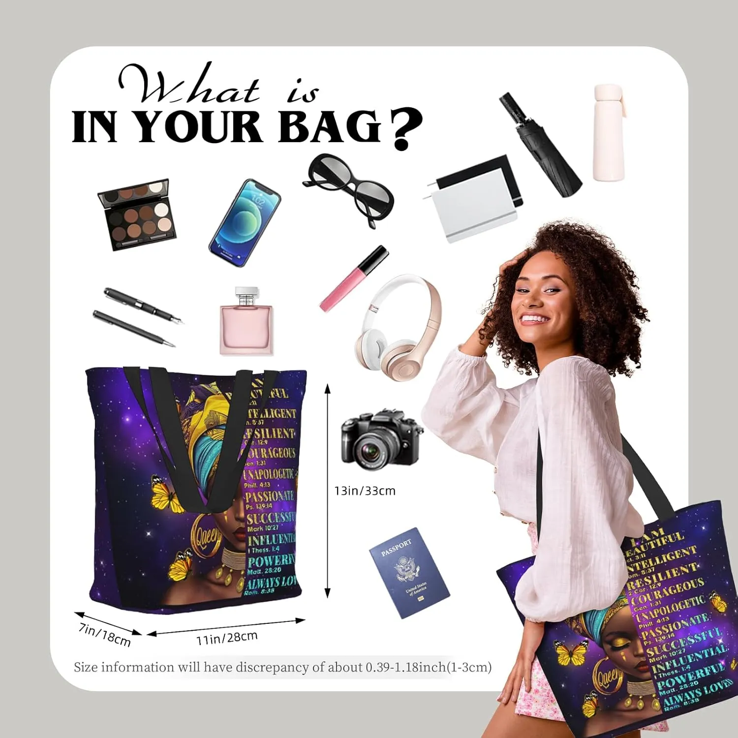 African American Women Tote Bag，Black Shoulder Handbag，Black Art Tote，Afro Black Women Magic Handbags
