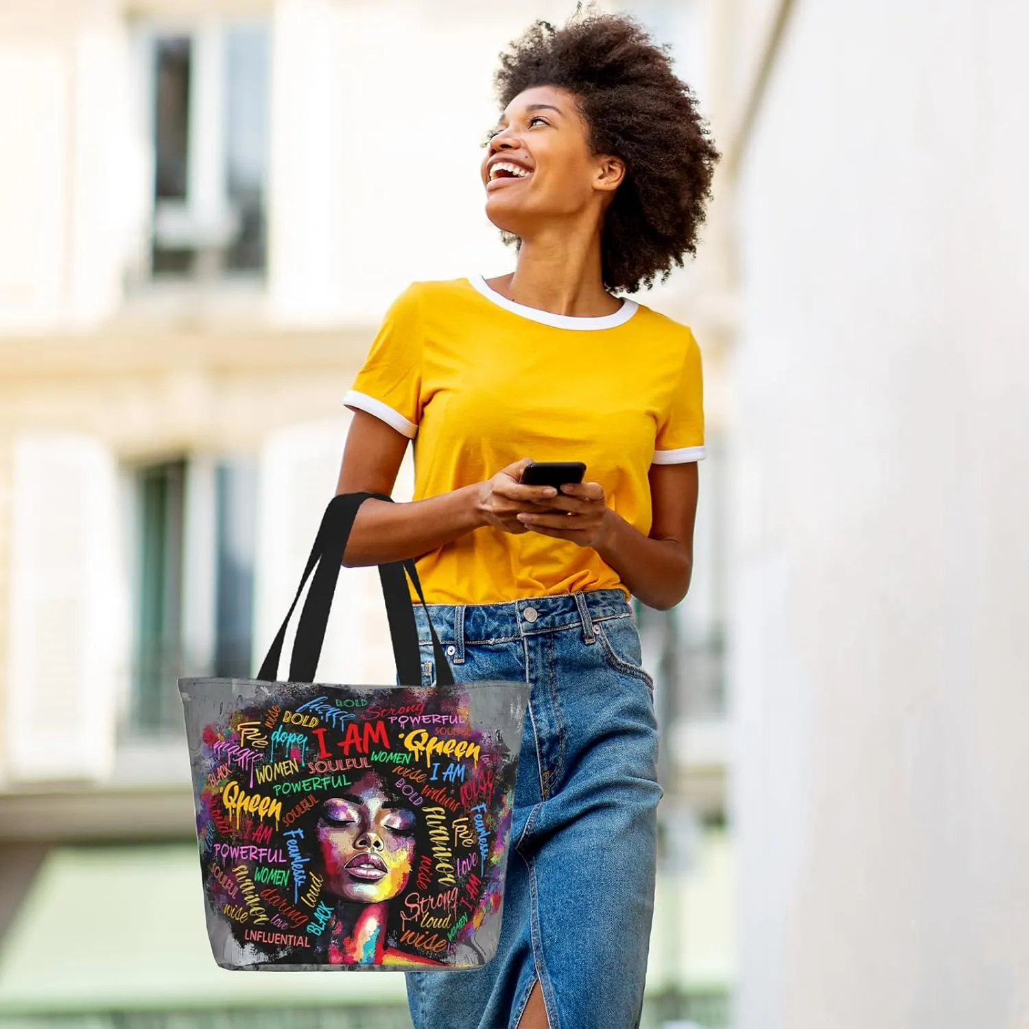 African American Women Tote Bag，Black Shoulder Handbag，Black Art Tote，Afro Black Women Magic Handbags