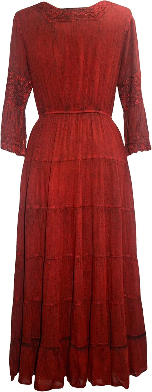Agan Traders Women's 2025 Spring Vintage Medieval High-Low Tiered Long Sleeve Formal Dress Gown