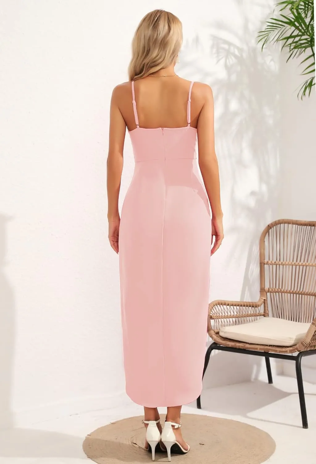 Aigeman Women's Spaghetti Straps Sexy Backless Satin Maxi Dress Summer Wedding Guest Dress Cocktail Party Dresses 7291
