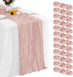 Aktor 12 Pack Dusty Pink Table Runner Boho Cheesecloth Table Runner Semi Sheer Gauze Fabric Table Runners for Wedding Birthday Baby Shower Party Boho Table Decoration（Dusty Pink）
