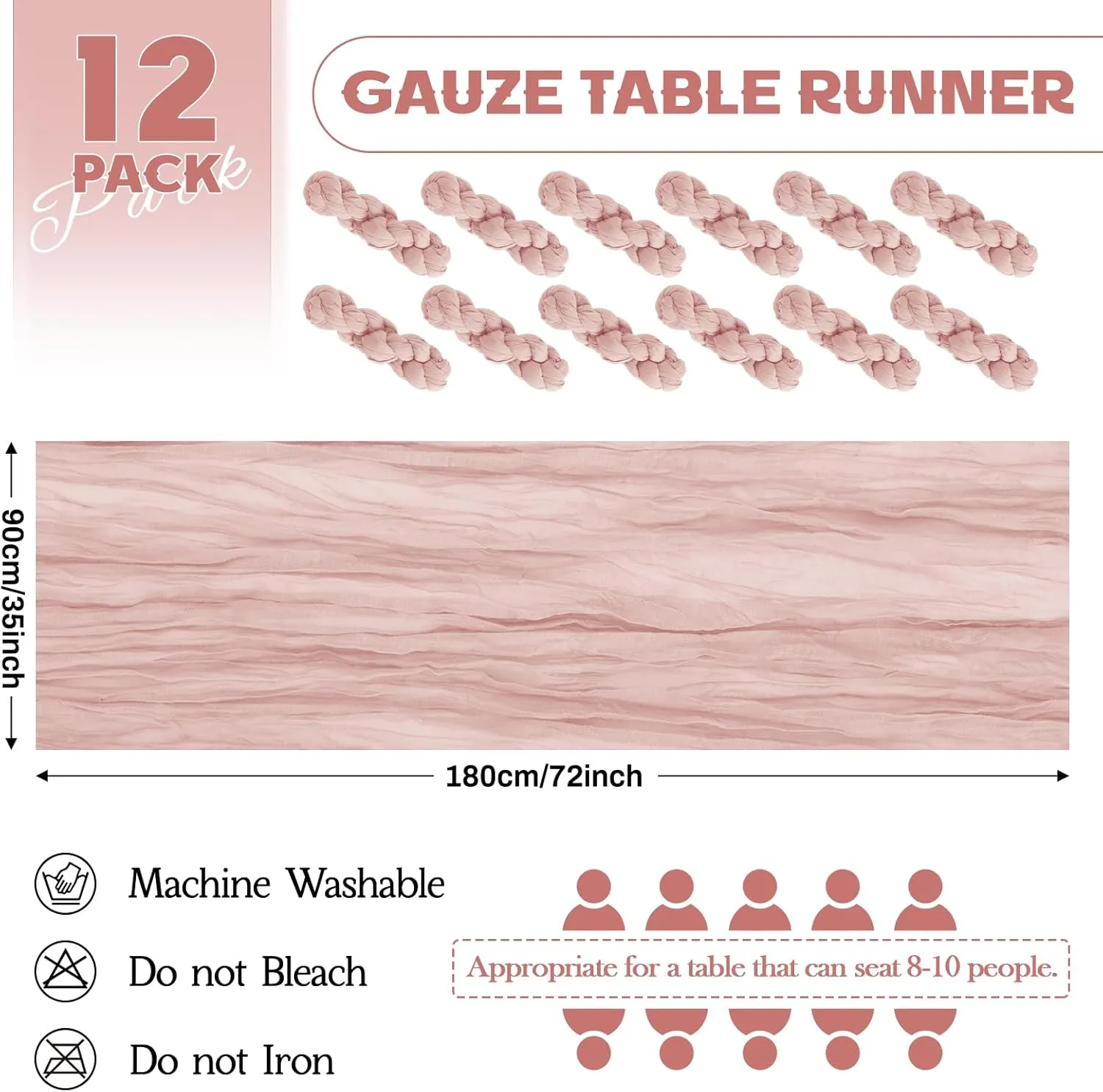 Aktor 12 Pack Dusty Pink Table Runner Boho Cheesecloth Table Runner Semi Sheer Gauze Fabric Table Runners for Wedding Birthday Baby Shower Party Boho Table Decoration（Dusty Pink）
