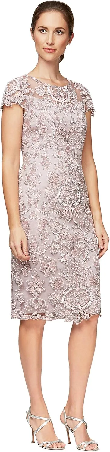 Alex Evenings Women's Short Floral Embroidered Cocktail Sheath Dress, Wedding Guest, Formal Gown (Petite and Regular Sizes)