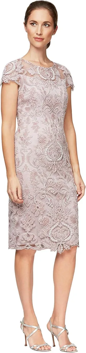 Alex Evenings Women's Short Floral Embroidered Cocktail Sheath Dress, Wedding Guest, Formal Gown (Petite and Regular Sizes)