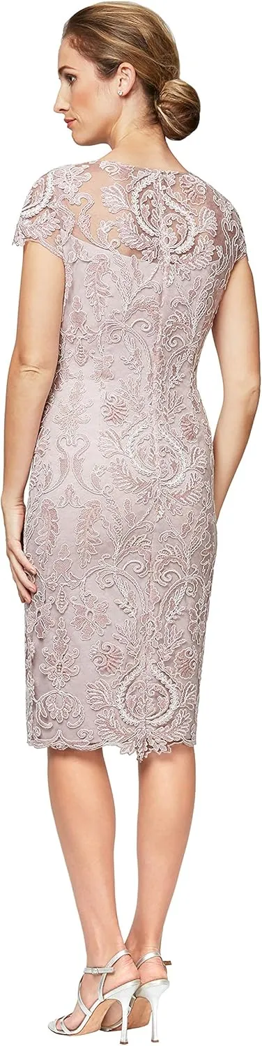 Alex Evenings Women's Short Floral Embroidered Cocktail Sheath Dress, Wedding Guest, Formal Gown (Petite and Regular Sizes)