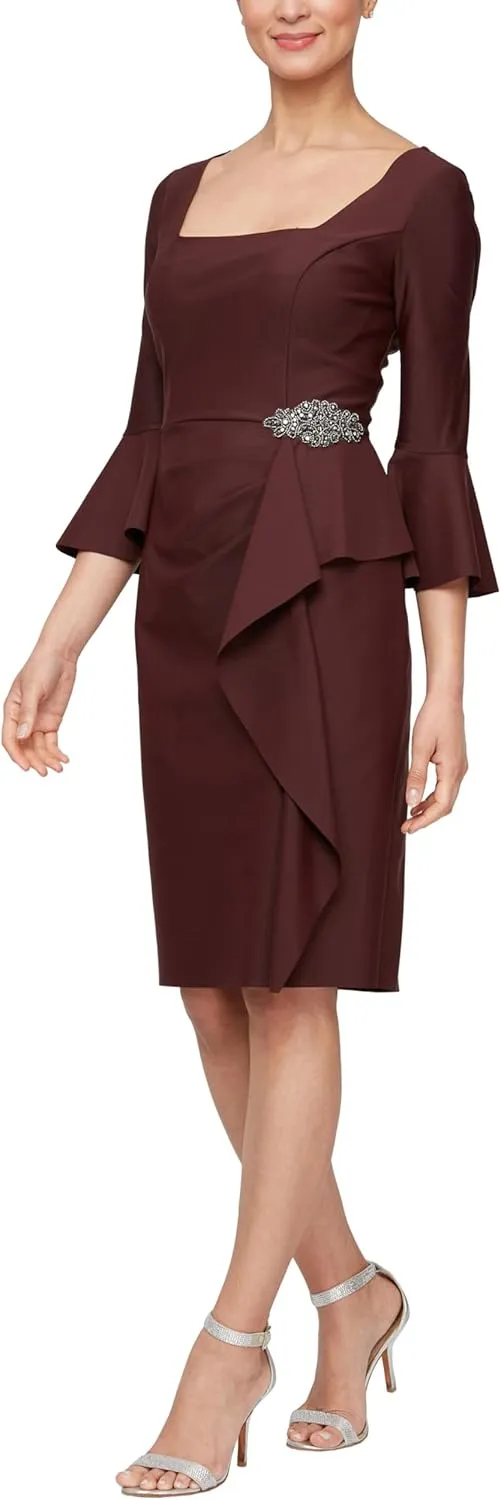 Alex Evenings Women's Slimming Short Sheath 3/4 Sleeve Cocktail Dress, Wedding Guest (Petite and Regular Sizes)