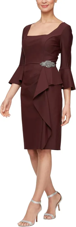 Alex Evenings Women's Slimming Short Sheath 3/4 Sleeve Cocktail Dress, Wedding Guest (Petite and Regular Sizes)