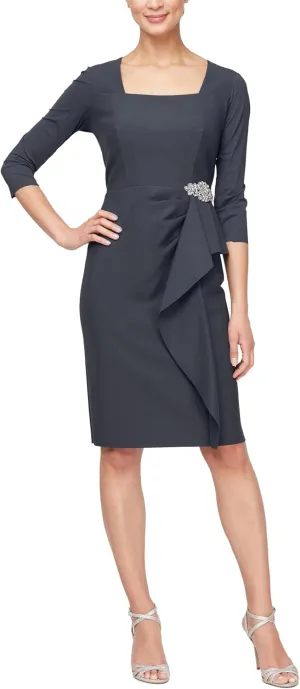 Alex Evenings Women's Slimming Short Sheath 3/4 Sleeve Cocktail Dress, Wedding Guest (Petite and Regular Sizes)