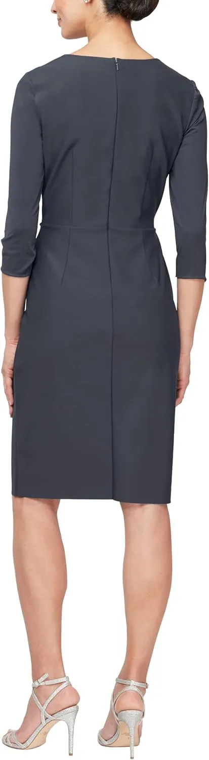 Alex Evenings Women's Slimming Short Sheath 3/4 Sleeve Cocktail Dress, Wedding Guest (Petite and Regular Sizes)
