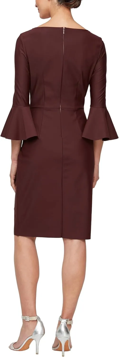 Alex Evenings Women's Slimming Short Sheath 3/4 Sleeve Cocktail Dress, Wedding Guest (Petite and Regular Sizes)