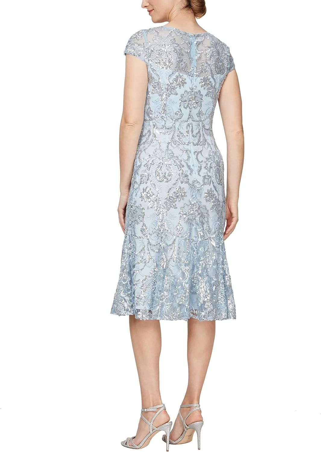 Alex Evenings Women's Tea Length Embroidered Cocktail Godets, Wedding Guest, Party Dress (Petite and Regular Sizes)