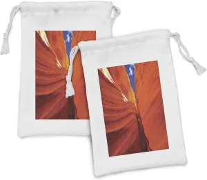 Ambesonne Americana Fabric Pouch Set of 2, Grand Canyon in United States of America Nature Geology Rippled Rocks Image, Small Drawstring Bag for Toiletries Masks and Favors, 9" x 6", Orange Blue