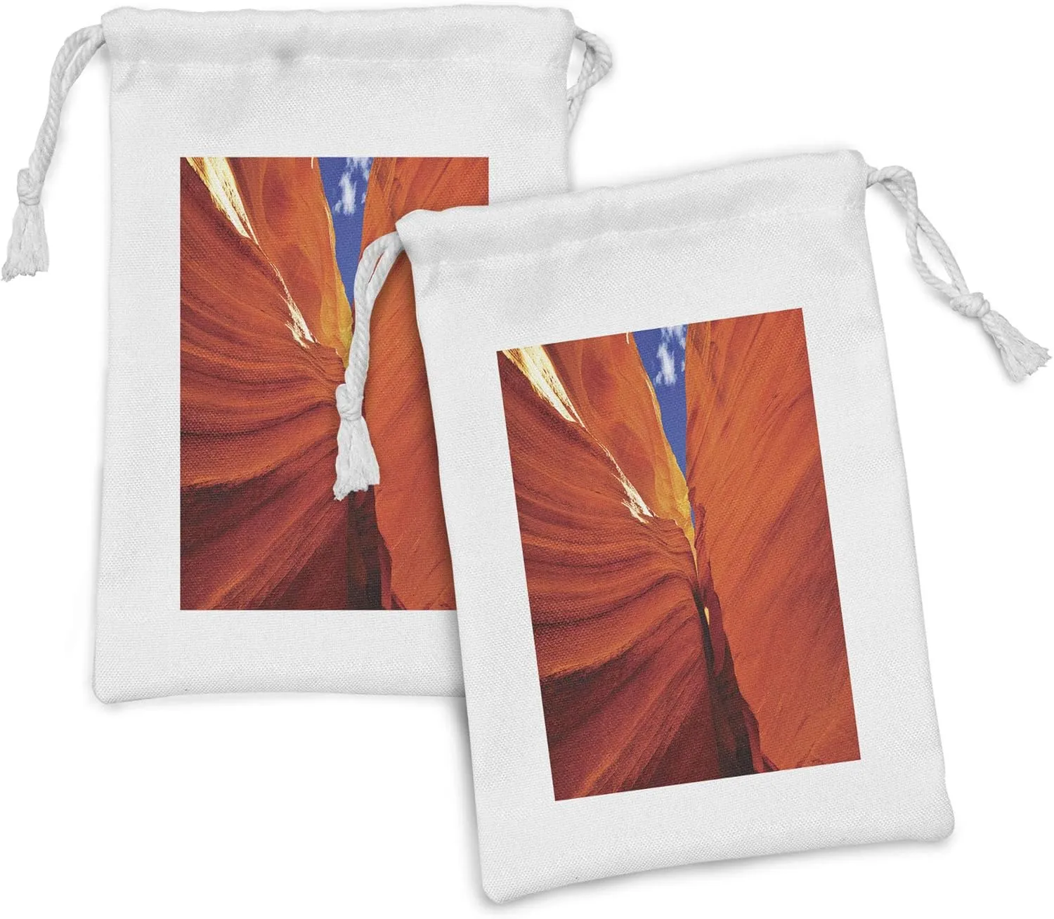 Ambesonne Americana Fabric Pouch Set of 2, Grand Canyon in United States of America Nature Geology Rippled Rocks Image, Small Drawstring Bag for Toiletries Masks and Favors, 9" x 6", Orange Blue