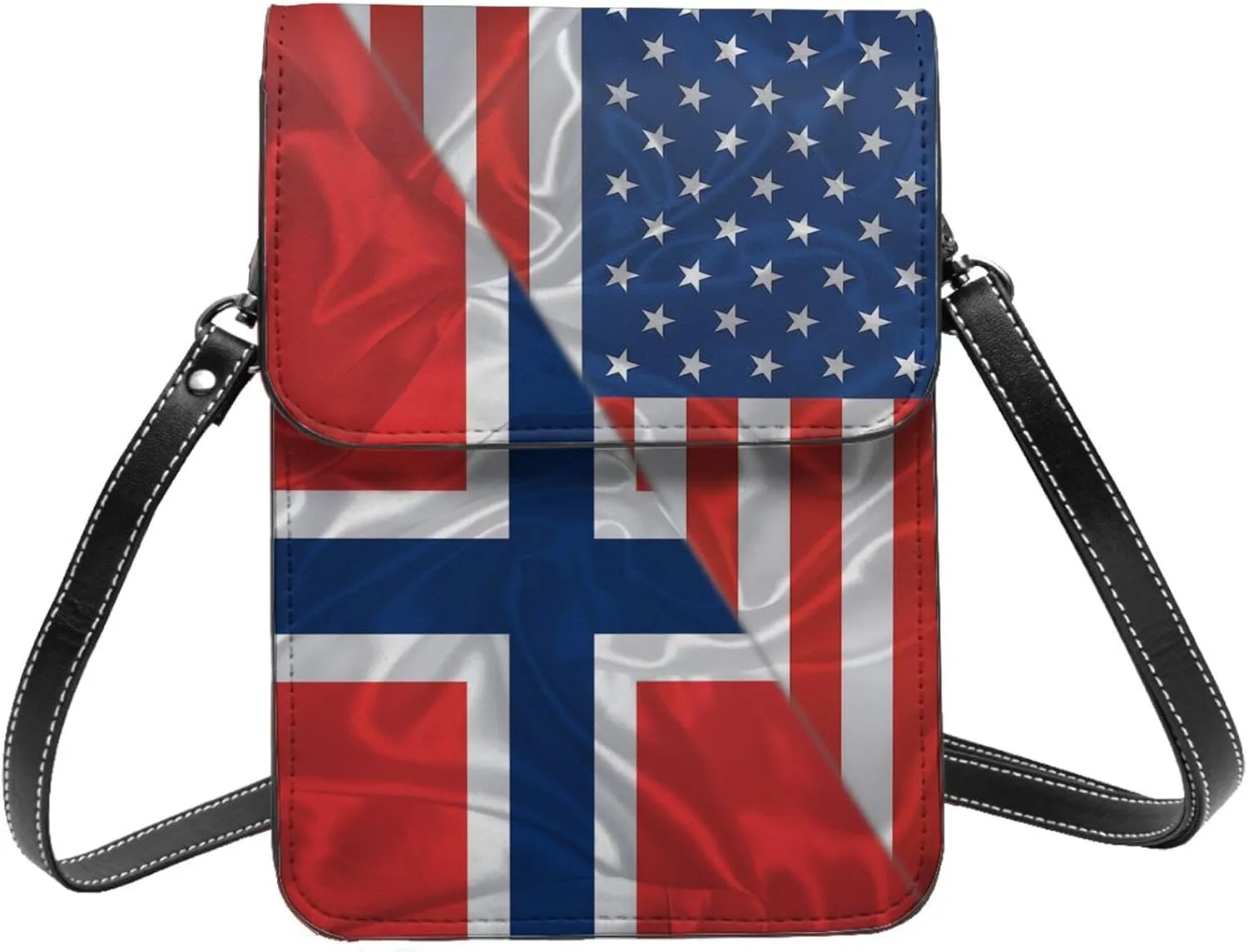 America And Norway Norse Norwegians Triangle Flag Small Crossbody Bag Is A Shoulder Bag Designed For Women And Girls Cell Phone Crossbody Wallet Purses With Card Slots Adjustable Strap