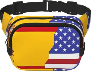 American Spain Flag Printed Fashion Crossbody Bag, Hiking Waist Bag, Square Double Layer Travel and Fitness Shoulder Bag