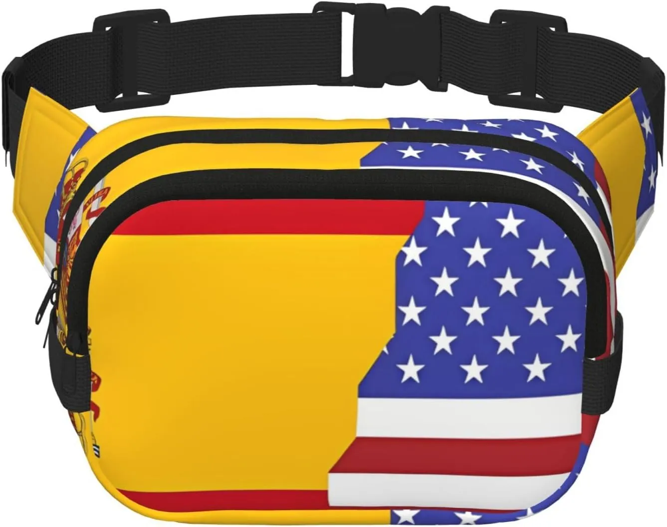 American Spain Flag Printed Fashion Crossbody Bag, Hiking Waist Bag, Square Double Layer Travel and Fitness Shoulder Bag