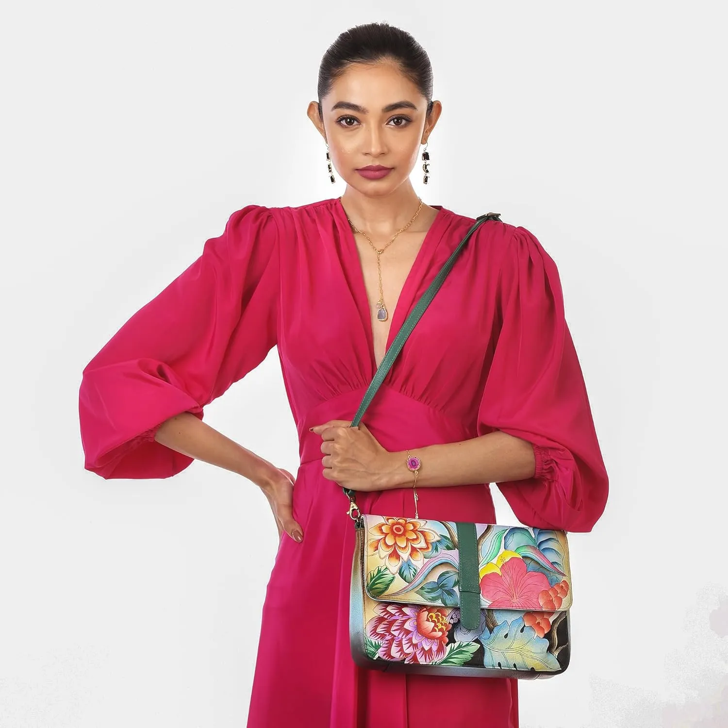 Anna by Anuschka Hand Painted Leather Women's Medium Flap Messenger