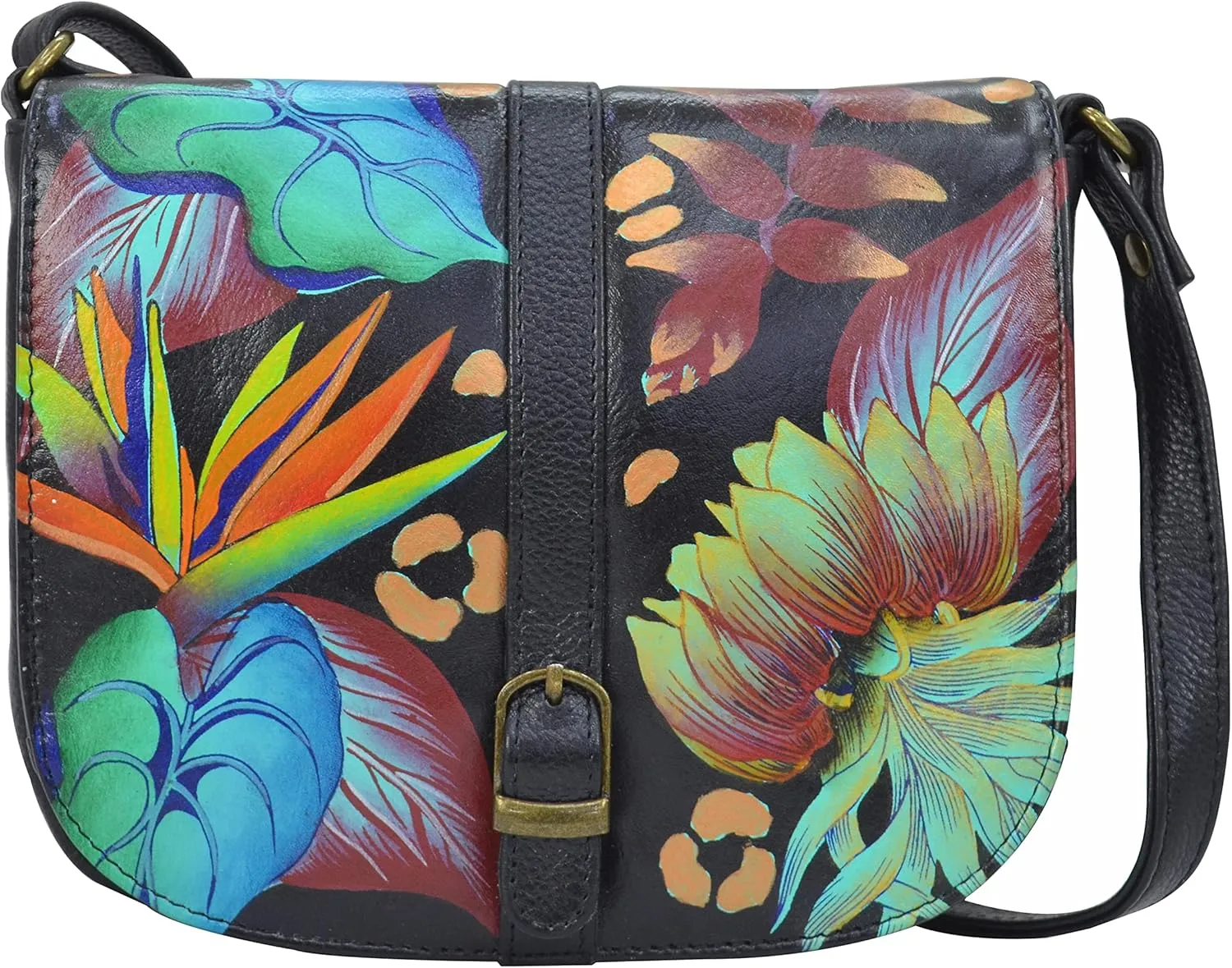 Anna by Anuschka Women's Hand Painted Genuine Leather Flap Crossbody