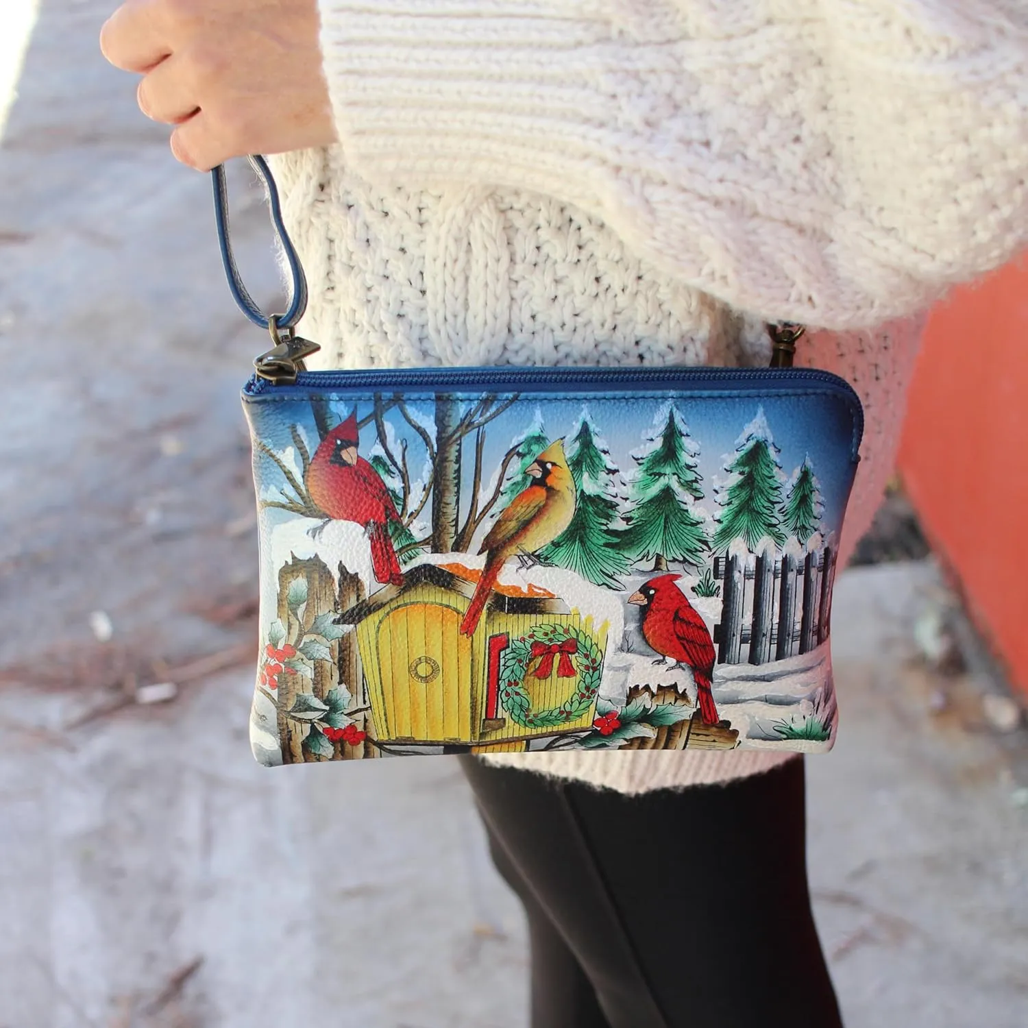 Anna by Anuschka Womens Hand Painted Leather Slim Crossbody
