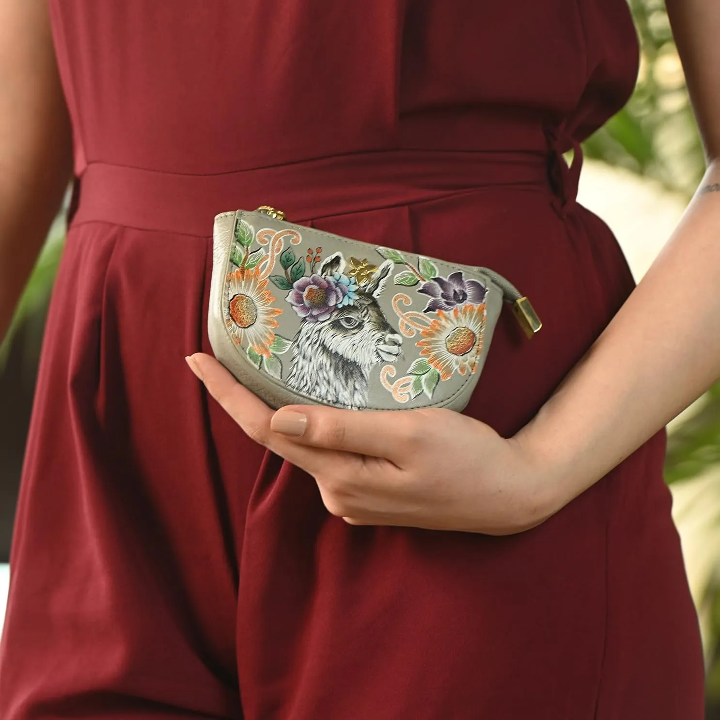 Anuschka Women's Original Hand-Painted Genuine Leather Zip Pouch Purse