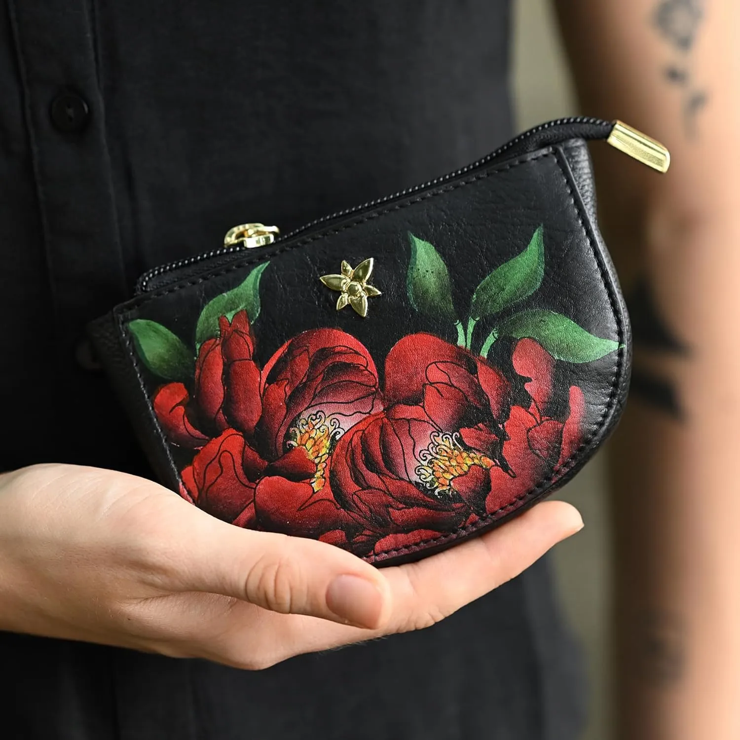 Anuschka Women's Original Hand-Painted Genuine Leather Zip Pouch Purse