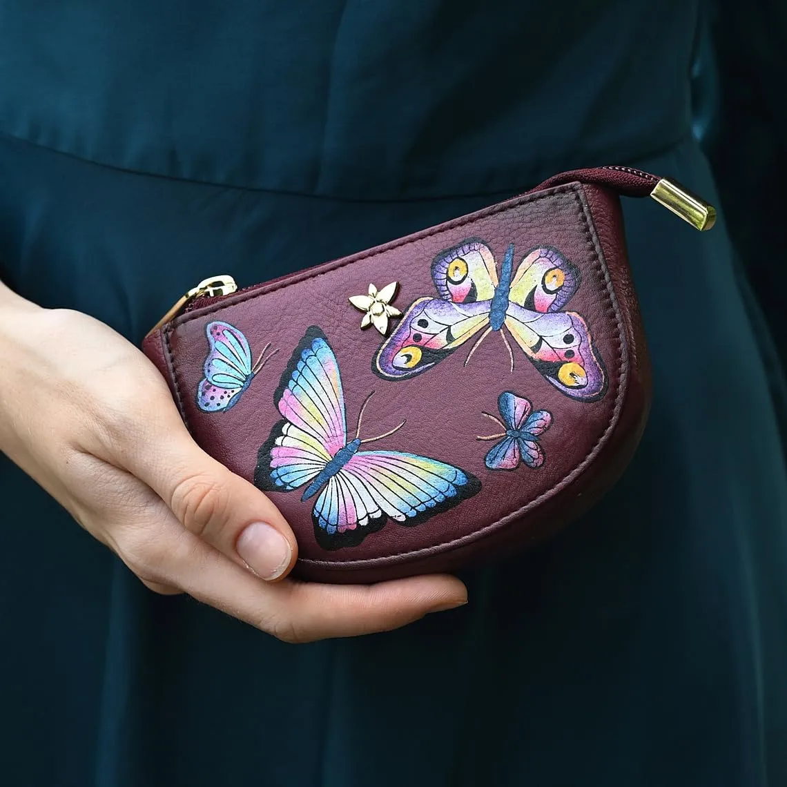 Anuschka Women's Original Hand-Painted Genuine Leather Zip Pouch Purse