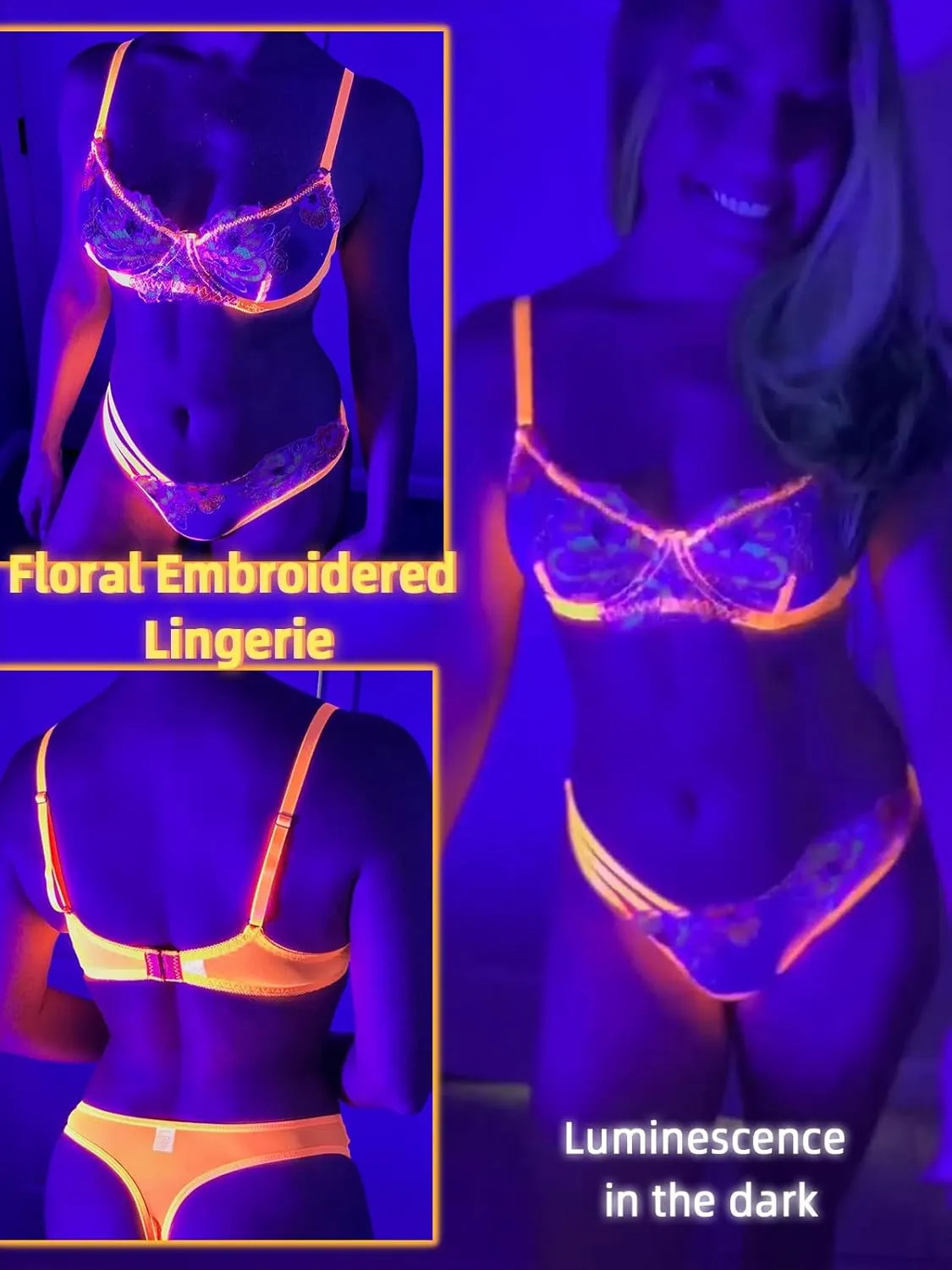 Aranmei Sexy Lace Bra for Women Floral Embroidered Mesh Underwire Strappy Push Up Lingerie Sets