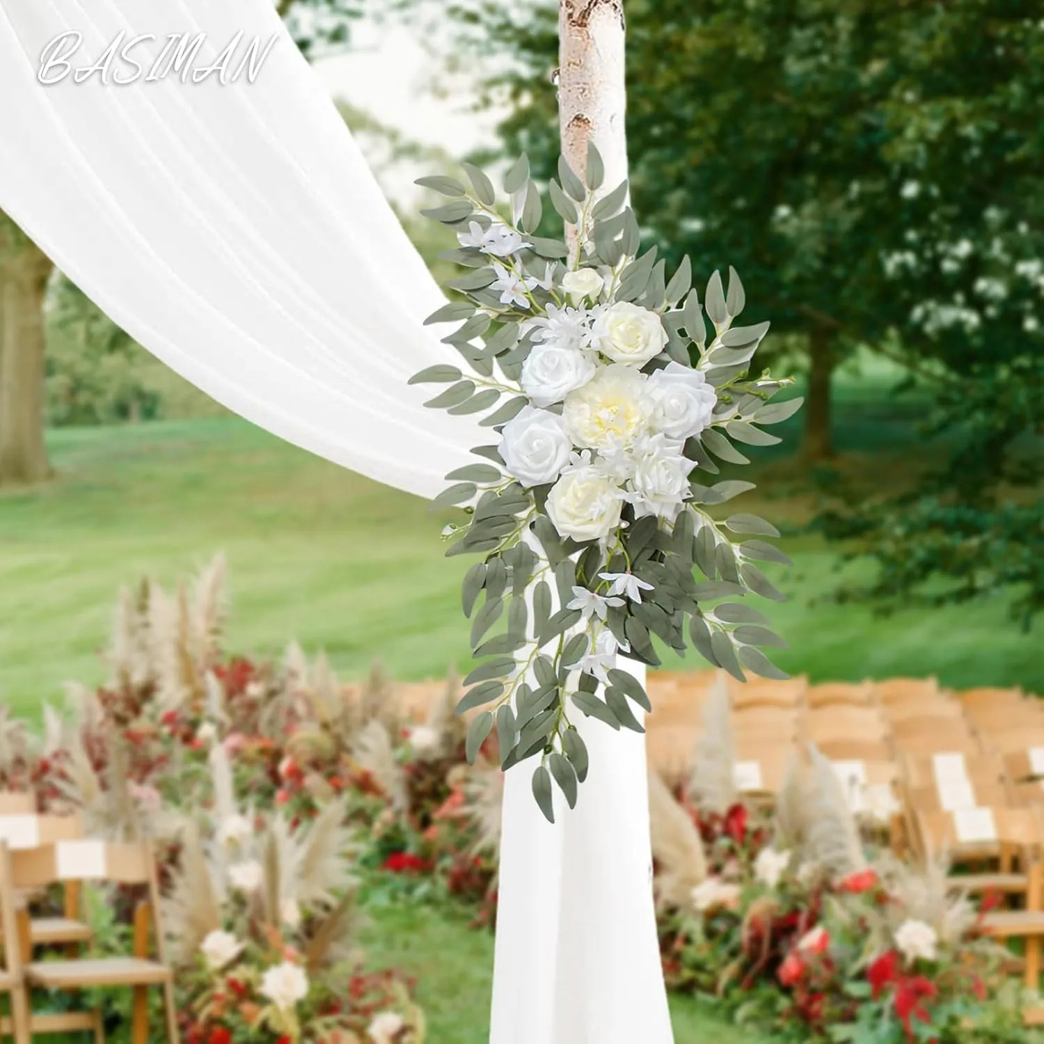 Arch Flowers with Drapes Kit (Pack of 3) for Wedding Ceremony Arbor and Reception Backdrop Decoration Wedding Welcome Signs Floral Birthday Party Decoration