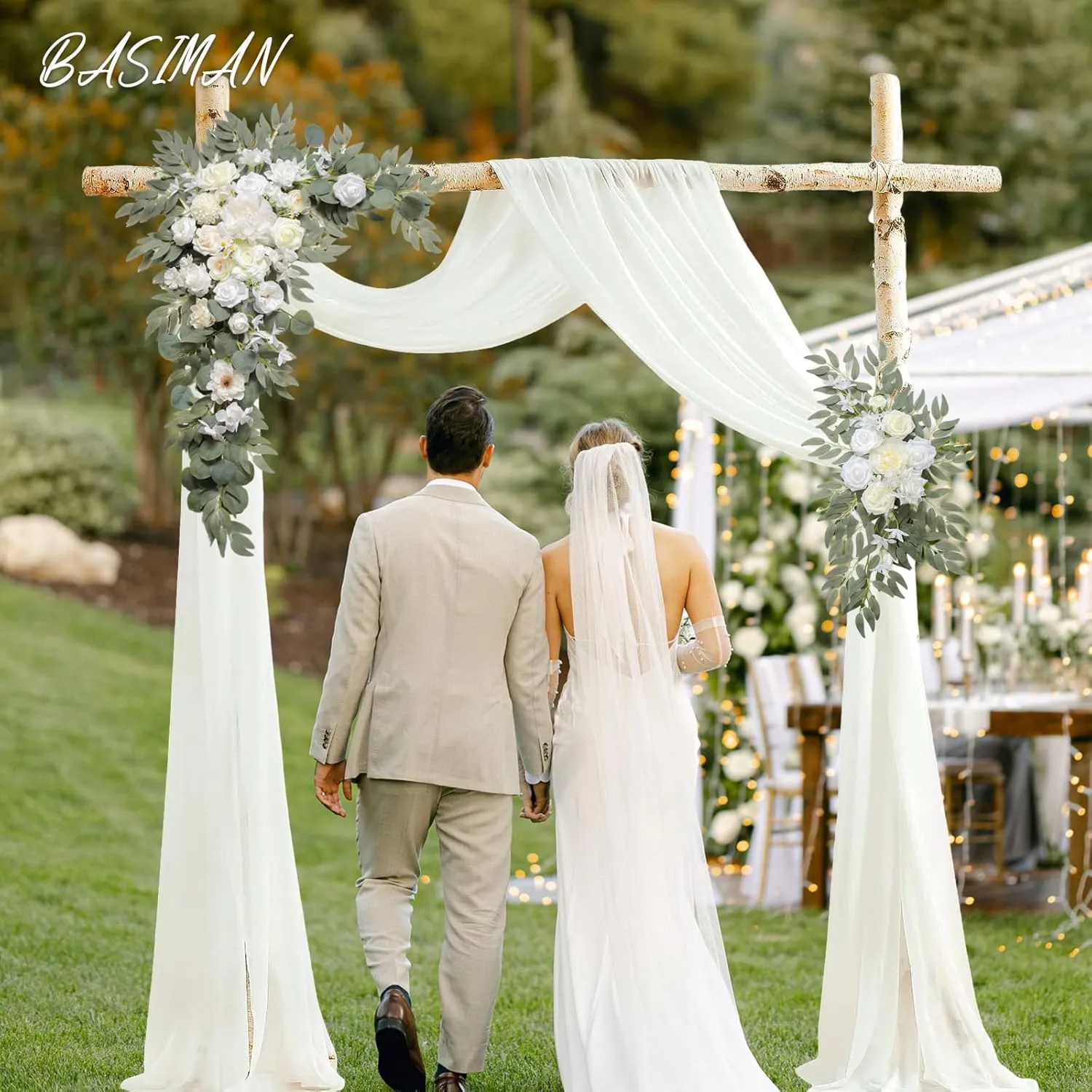 Arch Flowers with Drapes Kit (Pack of 3) for Wedding Ceremony Arbor and Reception Backdrop Decoration Wedding Welcome Signs Floral Birthday Party Decoration