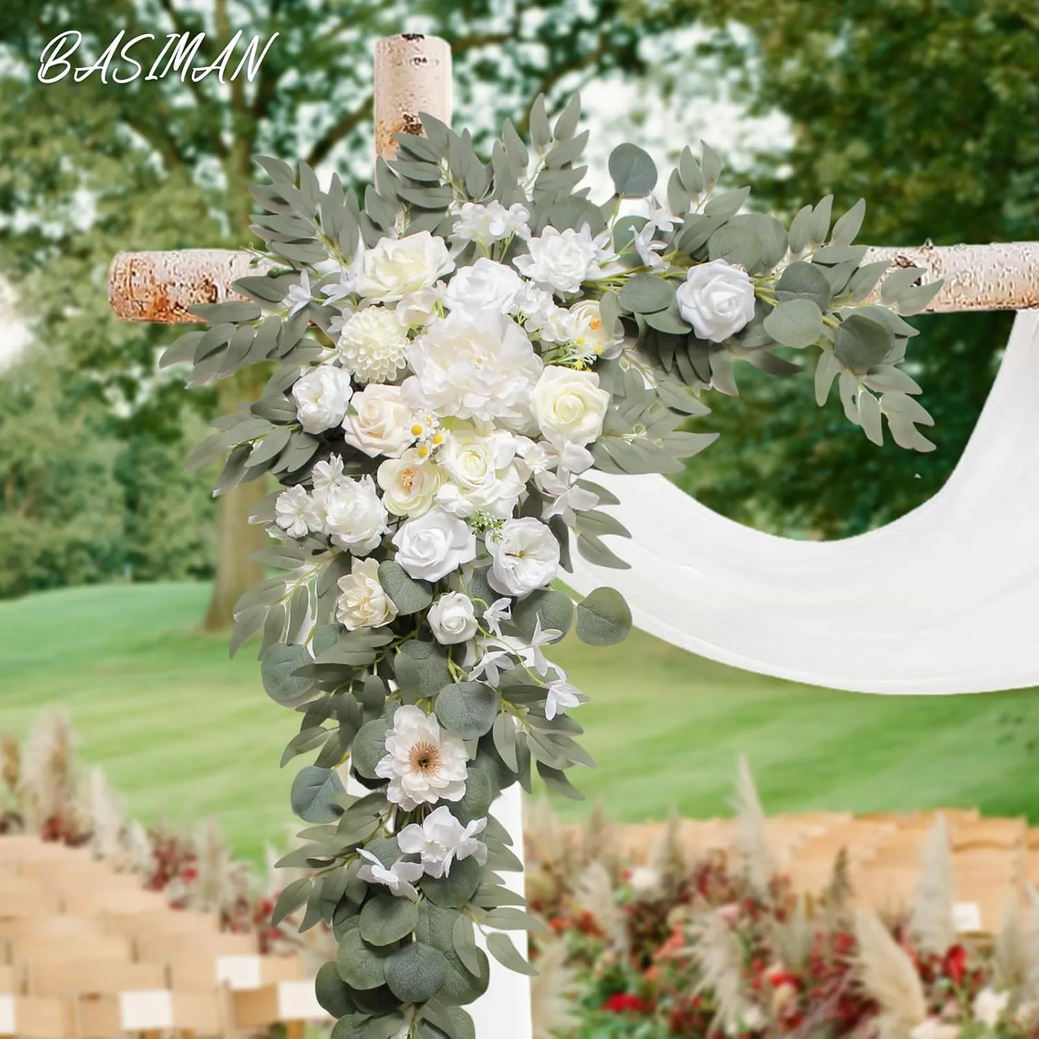 Arch Flowers with Drapes Kit (Pack of 3) for Wedding Ceremony Arbor and Reception Backdrop Decoration Wedding Welcome Signs Floral Birthday Party Decoration