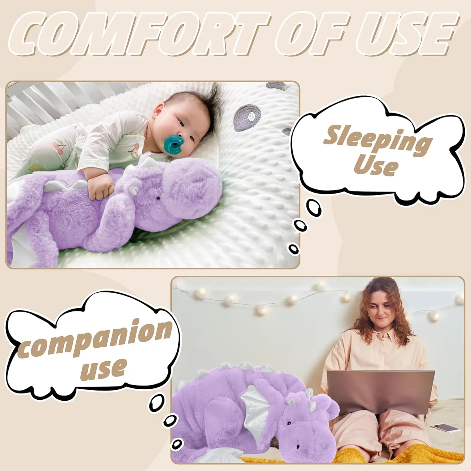 ARELUX Large 37in Cute Dragon Stuffed Animals Plush Toy Soft Purple Pterosaur Plushie Giant Fuzzy Dinosaur Pillow Plushies with Wings Cuddly for Friends Family Member
