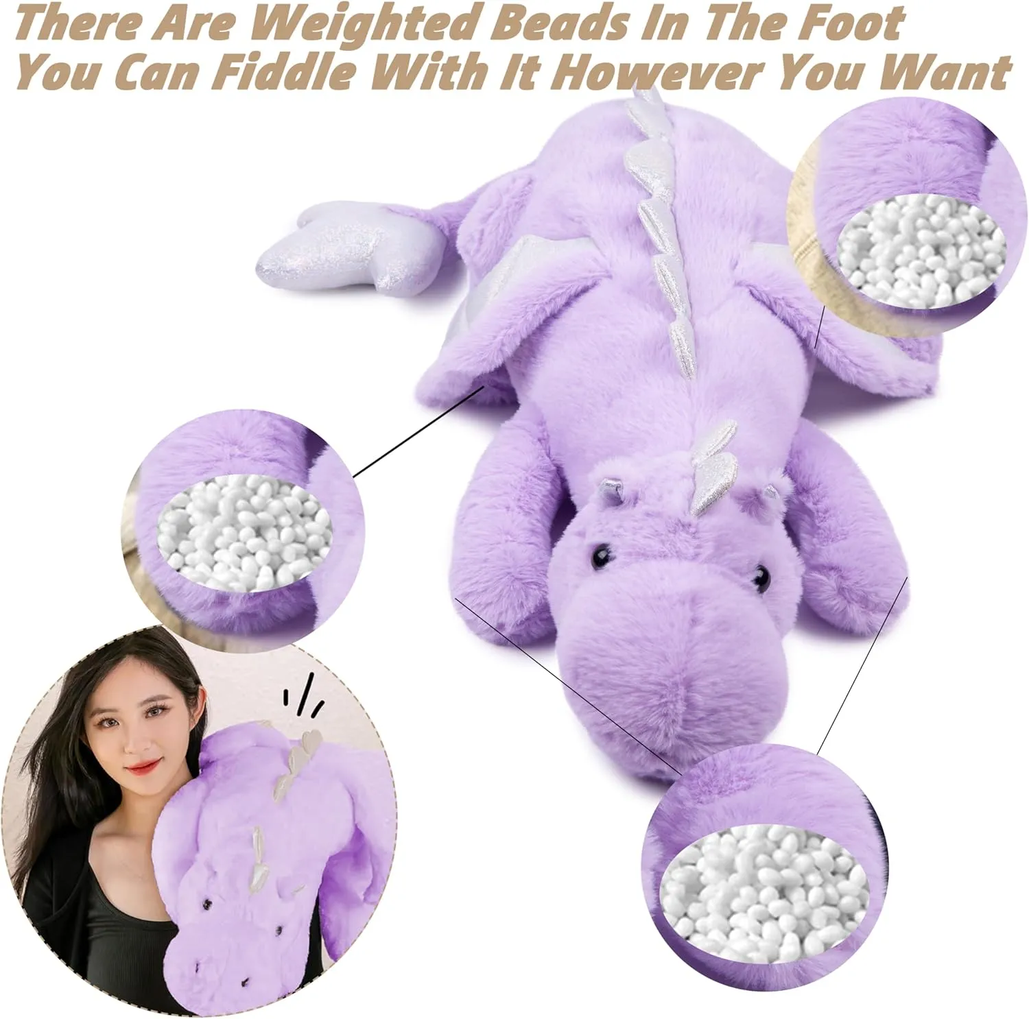 ARELUX Large 37in Cute Dragon Stuffed Animals Plush Toy Soft Purple Pterosaur Plushie Giant Fuzzy Dinosaur Pillow Plushies with Wings Cuddly for Friends Family Member