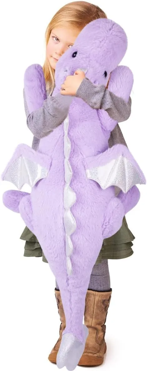 ARELUX Large 37in Cute Dragon Stuffed Animals Plush Toy Soft Purple Pterosaur Plushie Giant Fuzzy Dinosaur Pillow Plushies with Wings Cuddly for Friends Family Member