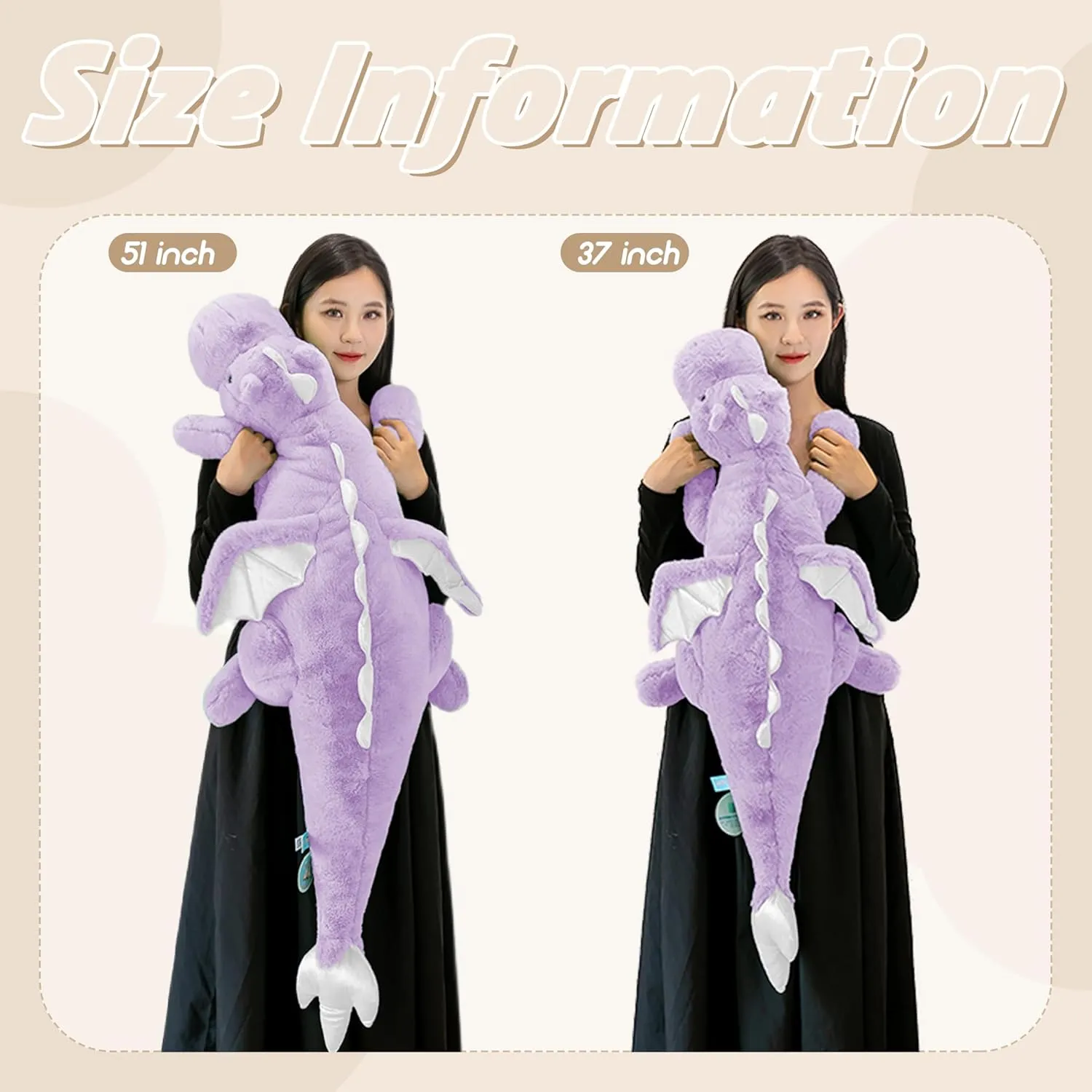 ARELUX Large 37in Cute Dragon Stuffed Animals Plush Toy Soft Purple Pterosaur Plushie Giant Fuzzy Dinosaur Pillow Plushies with Wings Cuddly for Friends Family Member