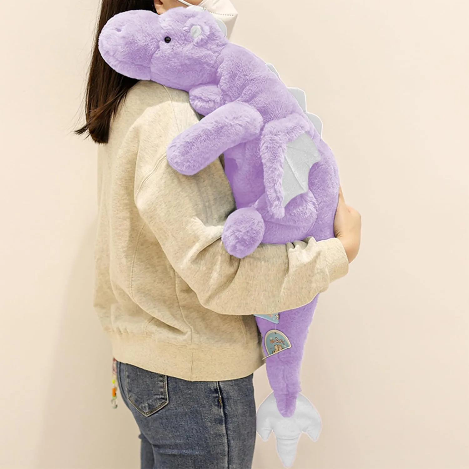 ARELUX Large 37in Cute Dragon Stuffed Animals Plush Toy Soft Purple Pterosaur Plushie Giant Fuzzy Dinosaur Pillow Plushies with Wings Cuddly for Friends Family Member