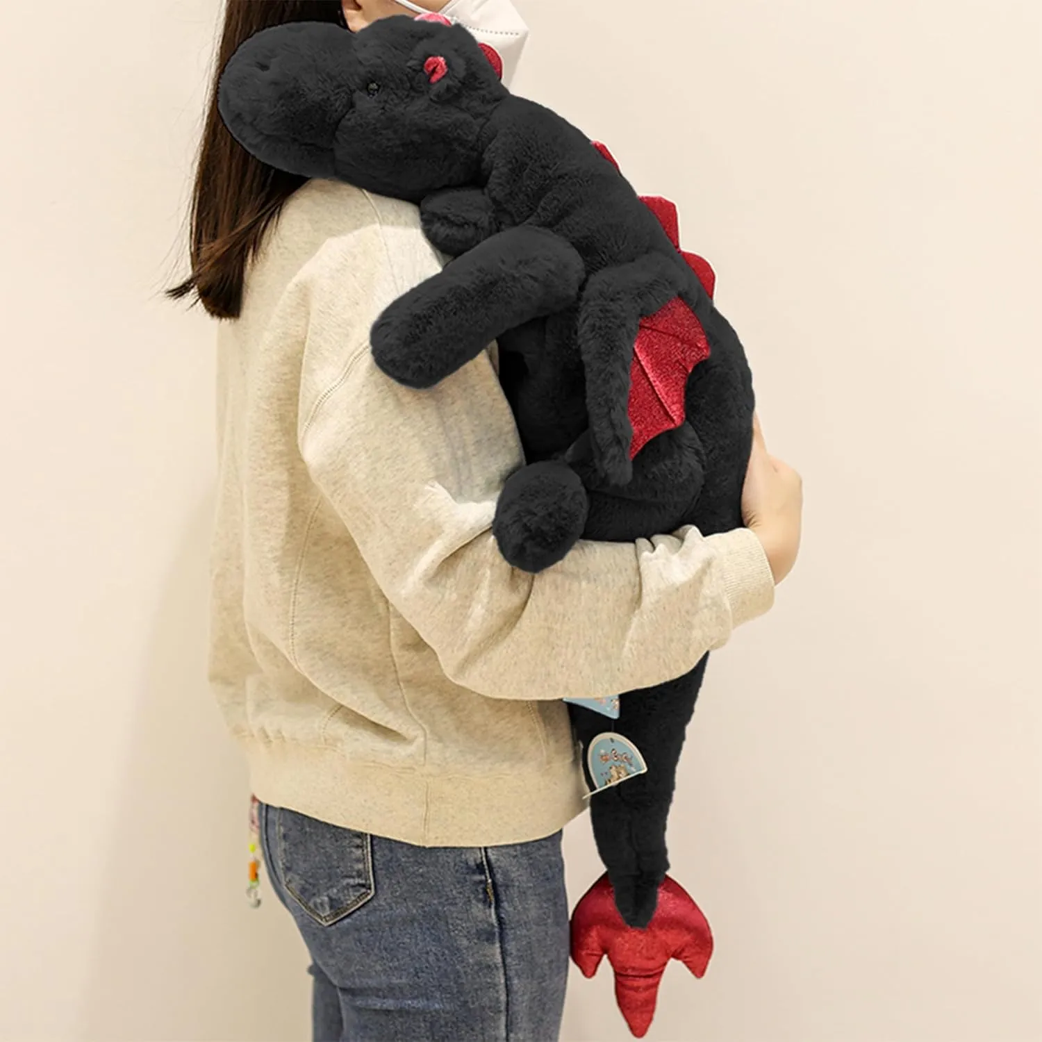 ARELUX Large 52in 3Lb Dragon Stuffed Animals Cute Plush Toy Giant Fuzzy Dinosaur Pillow Plushies with Wings Cuddly Soft Black Pterosaur Plushie for Friends Family Member