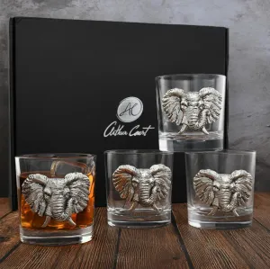 Arthur Court Elephant Double Old Fashioned Whiskey Glasses (Set of 4) - Bourbon Cocktail Scotch Tumbler Bar Glasses Set DOF Lead-Free Glassware