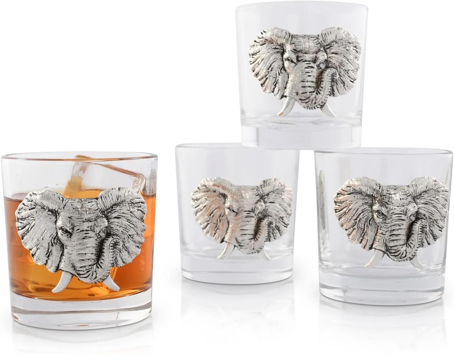 Arthur Court Elephant Double Old Fashioned Whiskey Glasses (Set of 4) - Bourbon Cocktail Scotch Tumbler Bar Glasses Set DOF Lead-Free Glassware