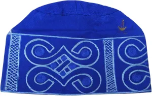 ASO Oke Royal Blue Embroidery Groom Cap African Nigerian Hat Groom for Wedding Party Yoruba Tradition Hat Men Cap, Blue, large/x