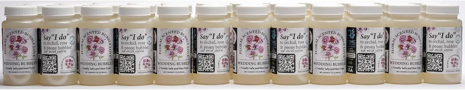 Atomic Bubbles: Bubble Love Floral Scented Bubbles - 48 Pack - 4oz Bottles, Flower Wedding Bubbles, Party Favors, Anniversaries, Romantic Occasions