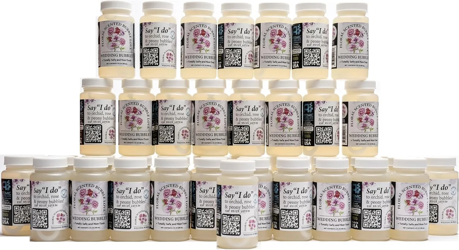 Atomic Bubbles: Bubble Love Floral Scented Bubbles - 48 Pack - 4oz Bottles, Flower Wedding Bubbles, Party Favors, Anniversaries, Romantic Occasions